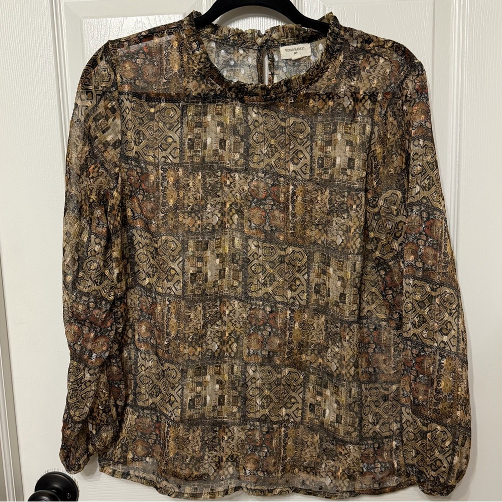 WORLD MARKET Women's sheer Patterned Blouse‎ size small/medium
